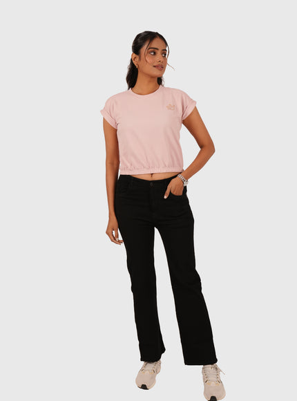 Women’s Pastel Pink Round Neck Crop T-Shirt