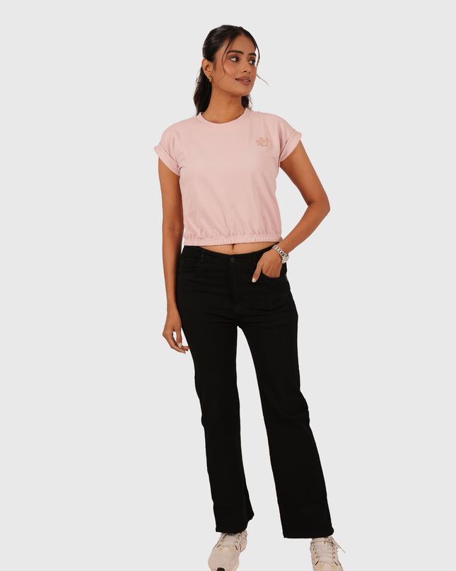 Women’s Pastel Pink Round Neck Crop T-Shirt