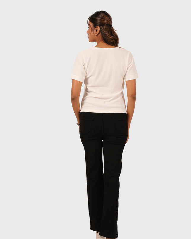 Women’s White Regular Fit Square Neck Top