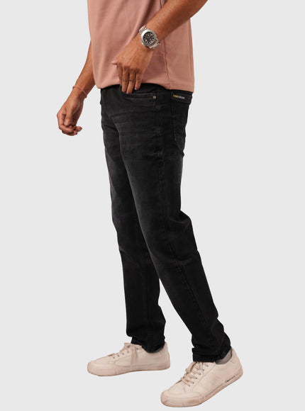 Men’s Black Knitted Narrow Fit Stretchable Jeans – White Wash