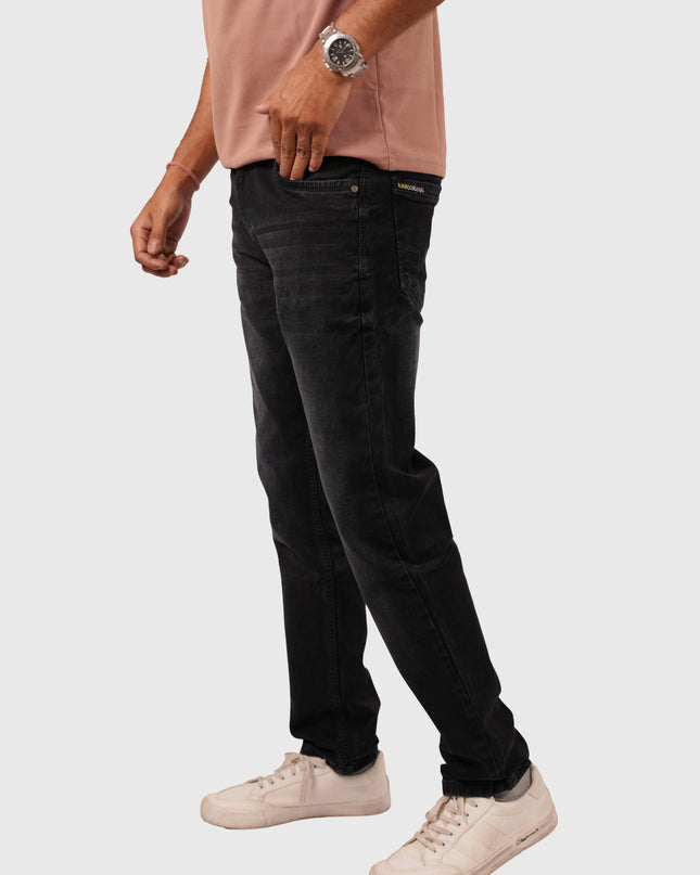 Men’s Black Knitted Narrow Fit Stretchable Jeans – White Wash