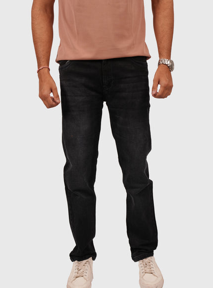 Men’s Black Knitted Narrow Fit Stretchable Jeans – White Wash