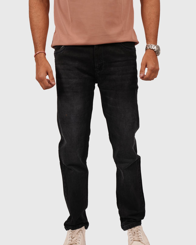 Men’s Black Knitted Narrow Fit Stretchable Jeans – White Wash