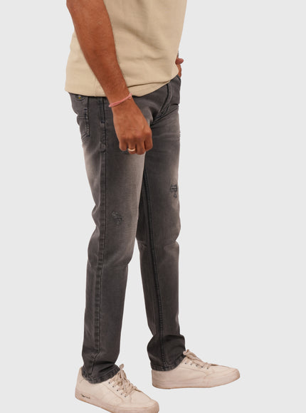 Men’s Dark Grey Narrow Fit Distressed Jeans – Stretchable Denim