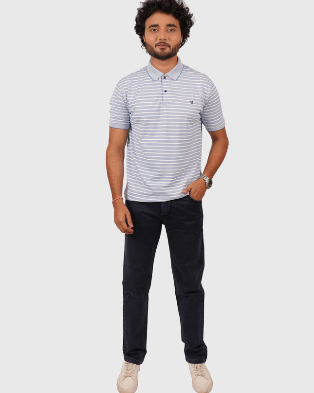 Men’s Light Blue Striped Polo T-Shirt