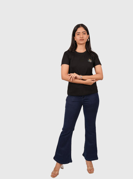 Women’s Black Regular Fit Round Neck T-Shirt