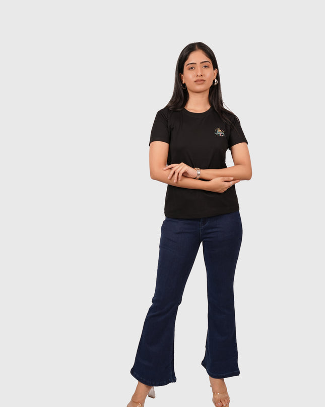 Women’s Black Regular Fit Round Neck T-Shirt