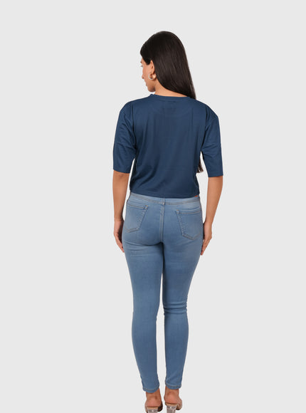Women’s Navy Blue Oversized Crop T-Shirt