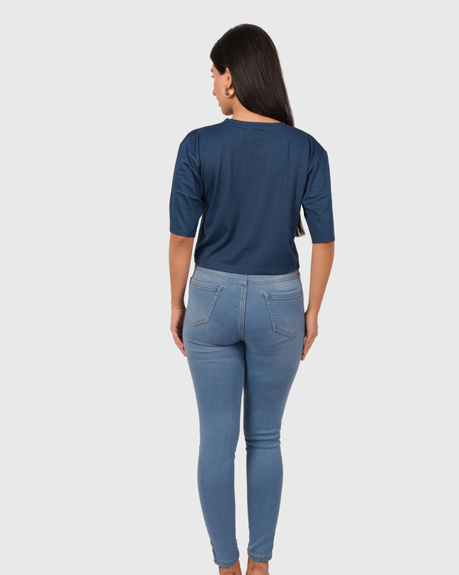 Women’s Navy Blue Oversized Crop T-Shirt