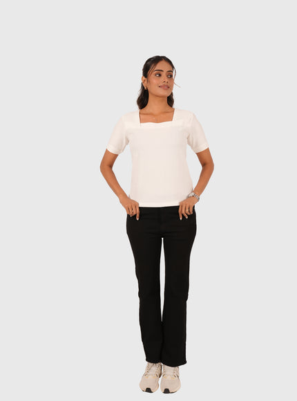 Women’s White Regular Fit Square Neck Top