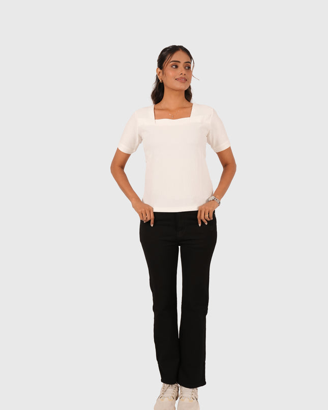 Women’s White Regular Fit Square Neck Top