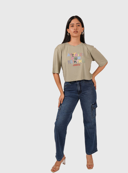 Women’s Olive Green Oversized Crop T-Shirt