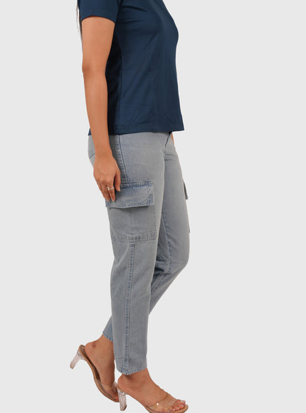 Women’s Sky Blue Mom Fit Cargo Jeans