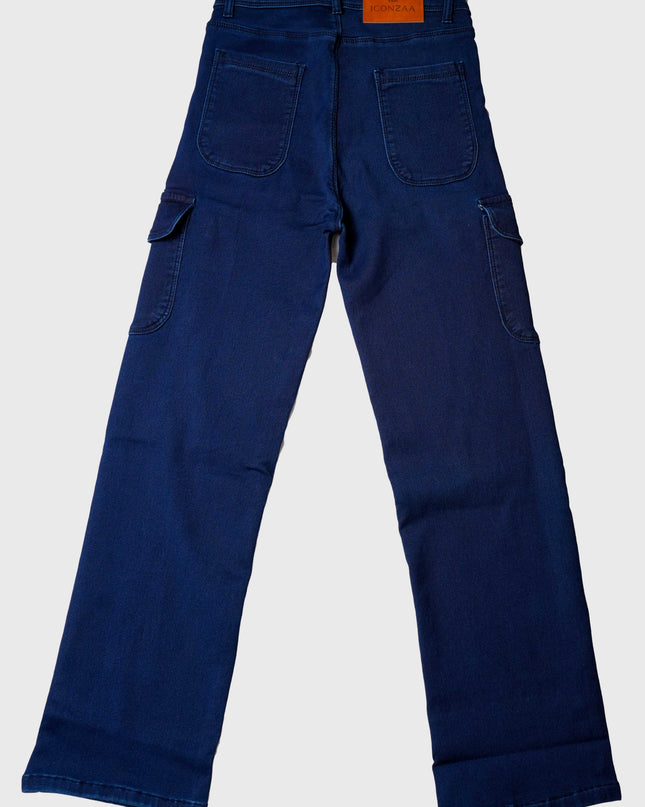 Women’s Deep Navy Blue 6-Pocket Full-Length Cargo Jeans