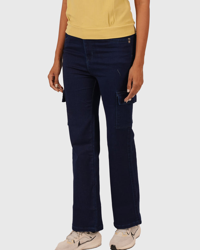 Women’s Navy Blue Full-Length 6-Pocket Cargo Jeans