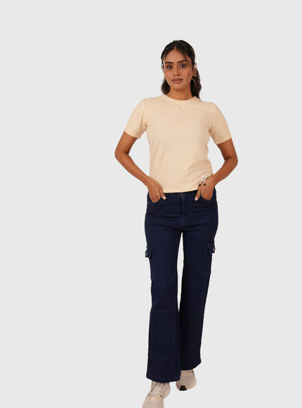 Women’s Cream Regular Fit Round Neck T-Shirt