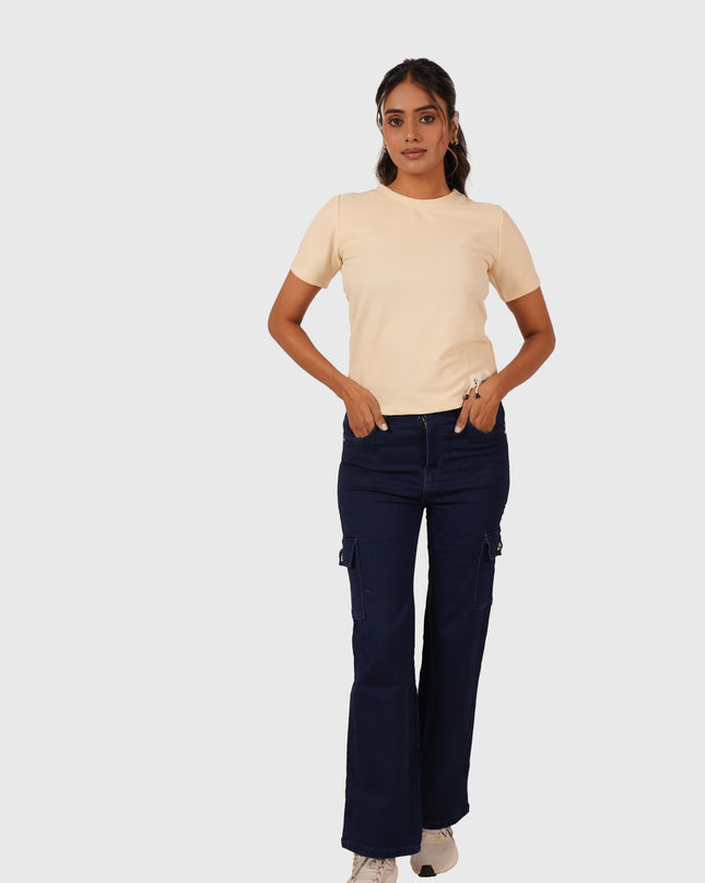 Women’s Cream Regular Fit Round Neck T-Shirt