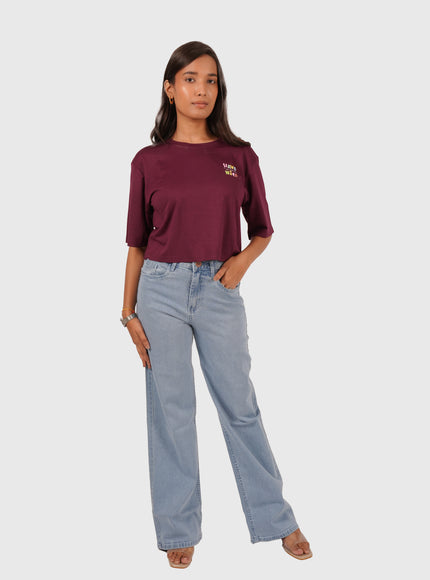 Women’s Wine Oversized Crop T-Shirt