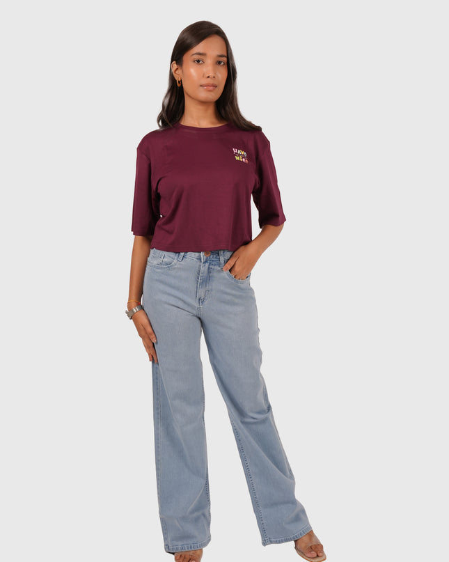 Women’s Wine Oversized Crop T-Shirt