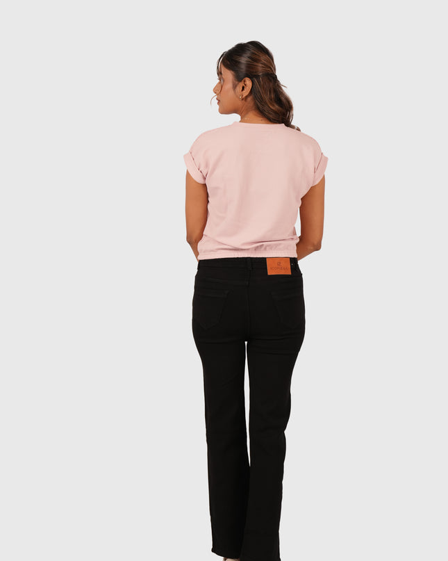 Women’s Pastel Pink Round Neck Crop T-Shirt