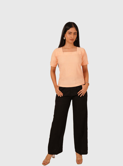 Women’s Peach Regular Fit Square Neck Top