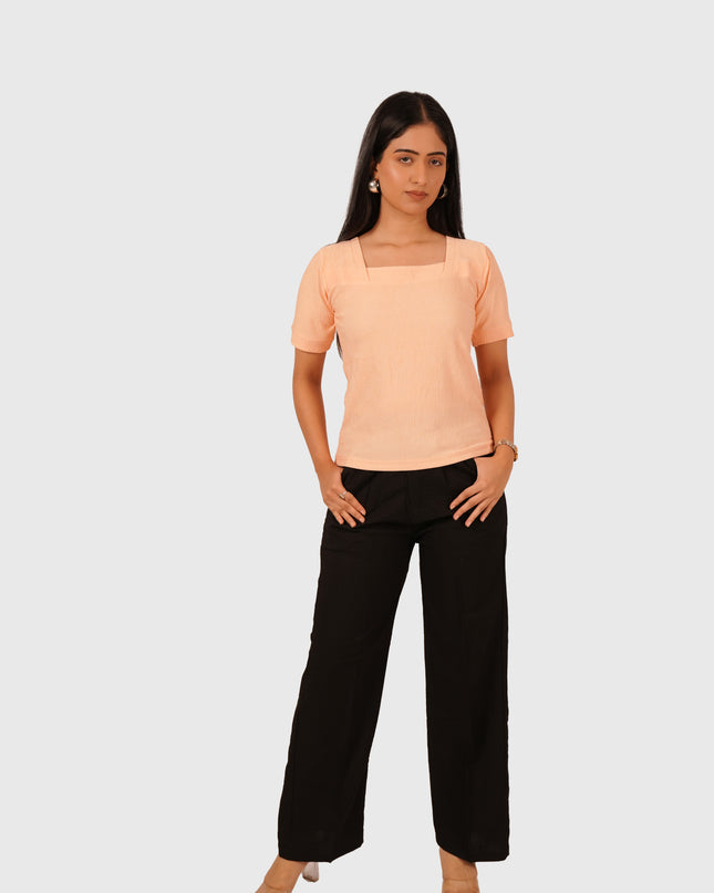 Women’s Peach Regular Fit Square Neck Top