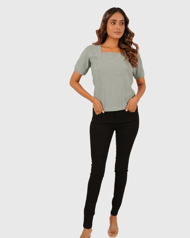 Women’s Sage Green Regular Fit Square Neck Top
