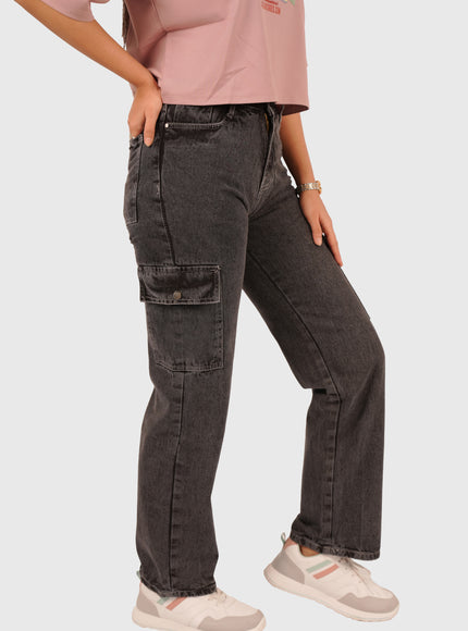 Women’s Charcoal Black 6-Pocket Cargo Jeans