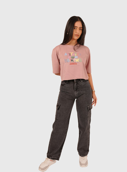 Women’s Dusty Pink Oversized Crop T-Shirt