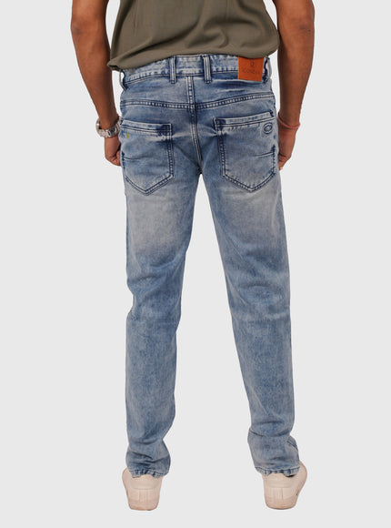Men’s Light Blue Narrow Fit Distressed Jeans – Stretchable Denim