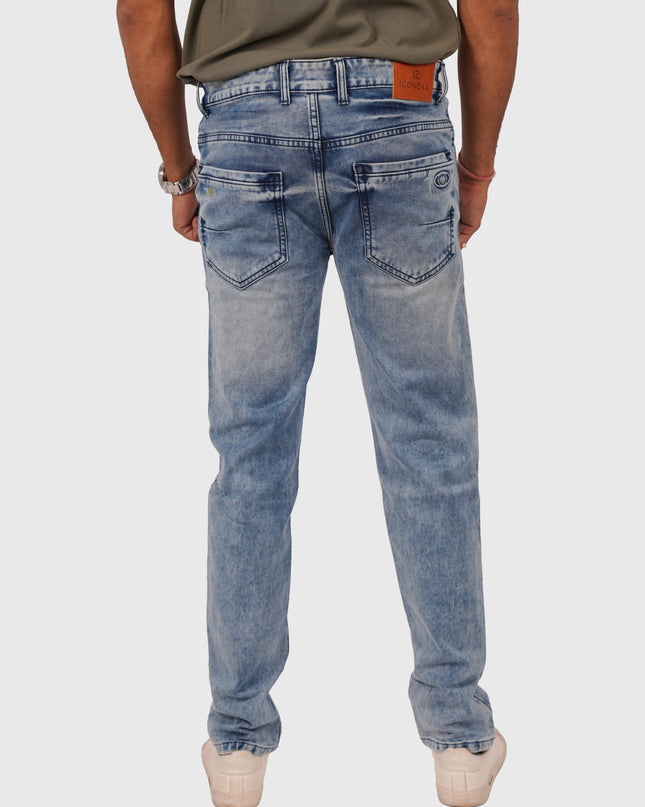 Men’s Light Blue Narrow Fit Distressed Jeans – Stretchable Denim