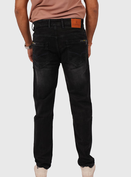 Men’s Black Knitted Narrow Fit Stretchable Jeans – White Wash