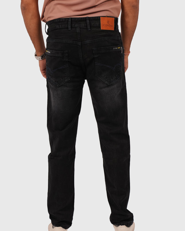 Men’s Black Knitted Narrow Fit Stretchable Jeans – White Wash