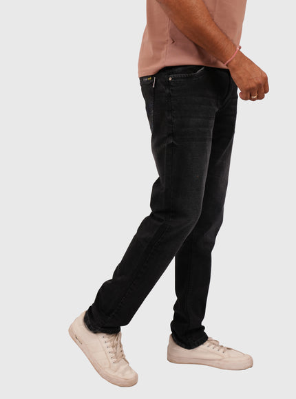 Men’s Black Knitted Narrow Fit Stretchable Jeans – White Wash