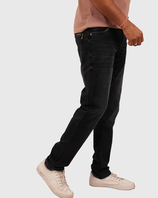 Men’s Black Knitted Narrow Fit Stretchable Jeans – White Wash
