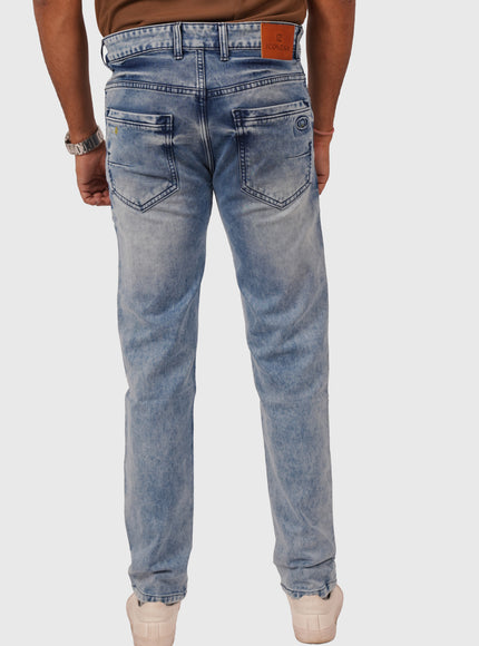 Men’s Light Blue Acid Wash Comfort Fit Knitted Jeans
