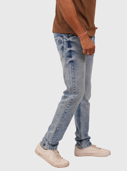 Men’s Light Blue Acid Wash Comfort Fit Knitted Jeans