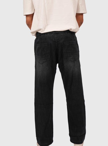 Men’s Relaxed Fit Black Jeans with White Wash