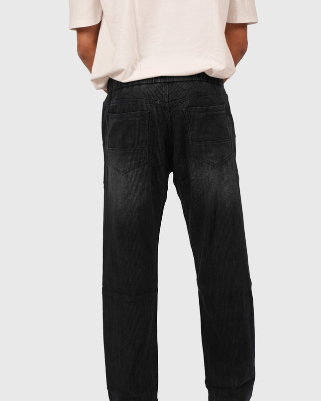 Men’s Relaxed Fit Black Jeans with White Wash