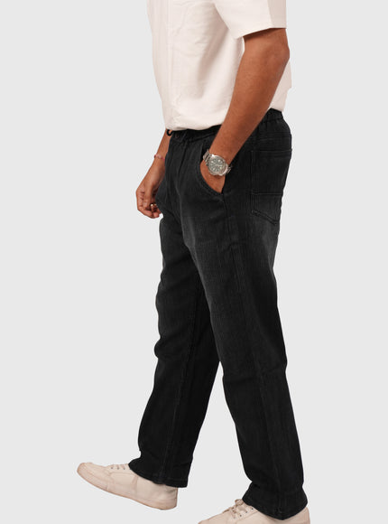 Men’s Relaxed Fit Black Jeans with White Wash