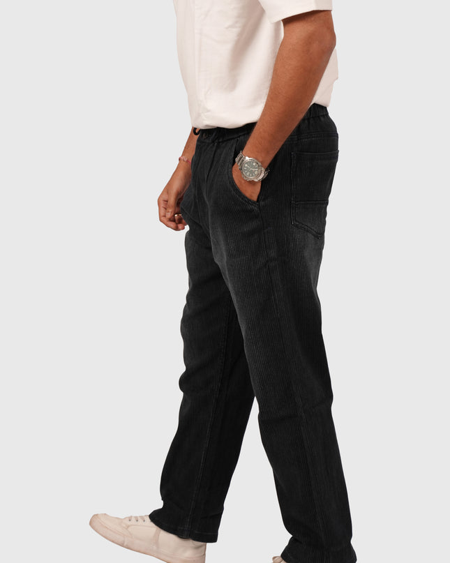 Men’s Relaxed Fit Black Jeans with White Wash