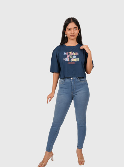 Women’s Navy Blue Oversized Crop T-Shirt