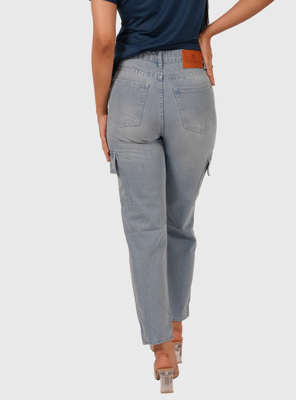 Women’s Sky Blue Mom Fit Cargo Jeans