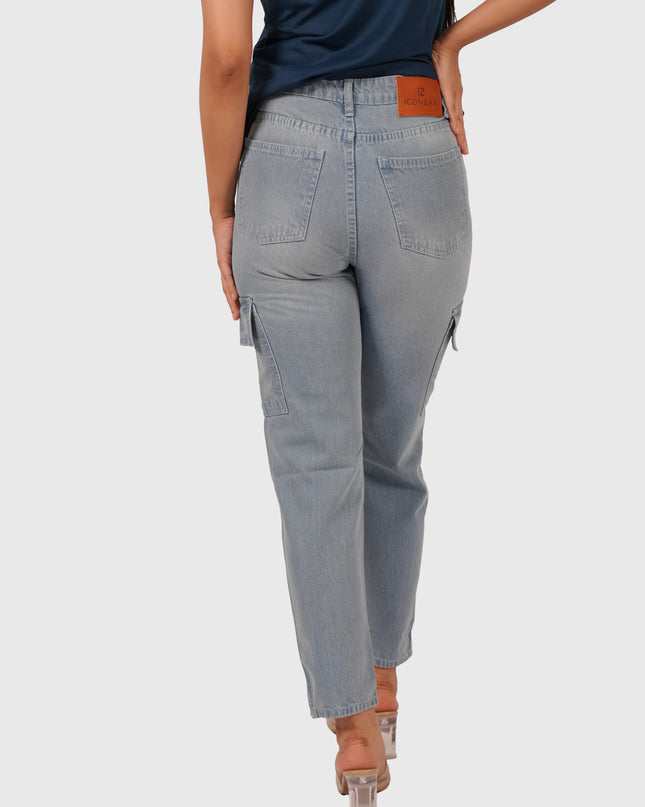 Women’s Sky Blue Mom Fit Cargo Jeans