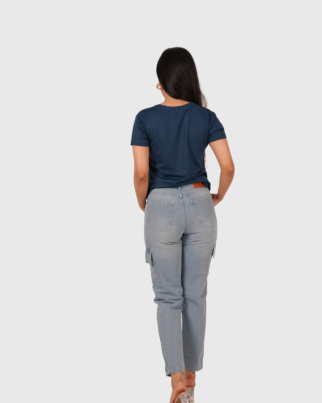 Women’s Sky Blue Mom Fit Cargo Jeans