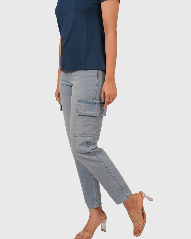 Women’s Sky Blue Mom Fit Cargo Jeans