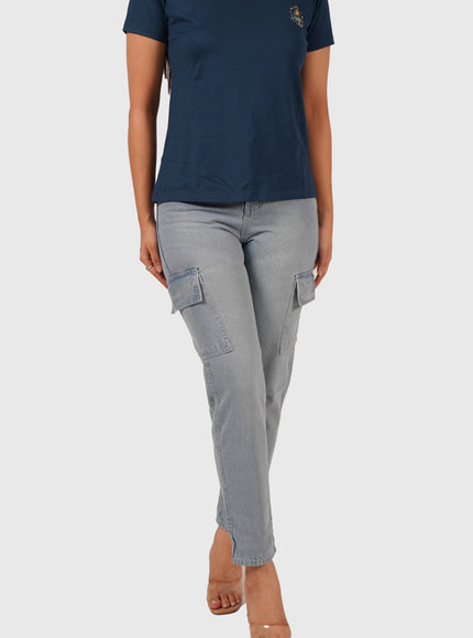 Women’s Sky Blue Mom Fit Cargo Jeans