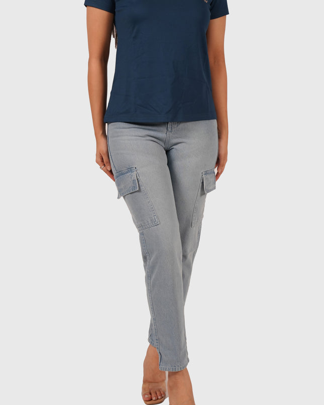 Women’s Sky Blue Mom Fit Cargo Jeans