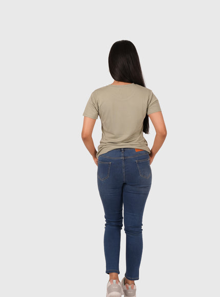 Women’s Mid Blue Stretchable Damaged Jeans – Blue Hint with White Wash