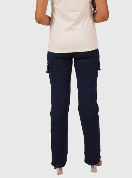 Women’s Deep Navy Blue 6-Pocket Full-Length Cargo Jeans